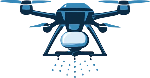 Ilustração de drone para aplicação de grânulos na lavoura.